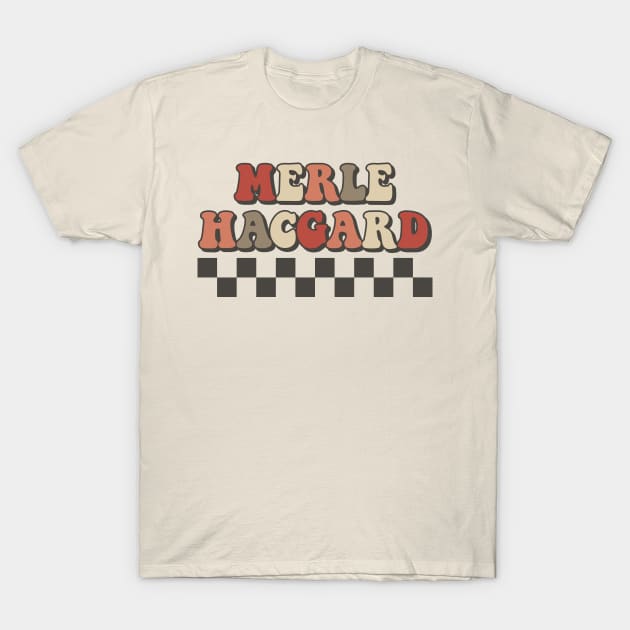 Merle Haggard Checkered Retro Groovy Style T-Shirt by Time Travel Style